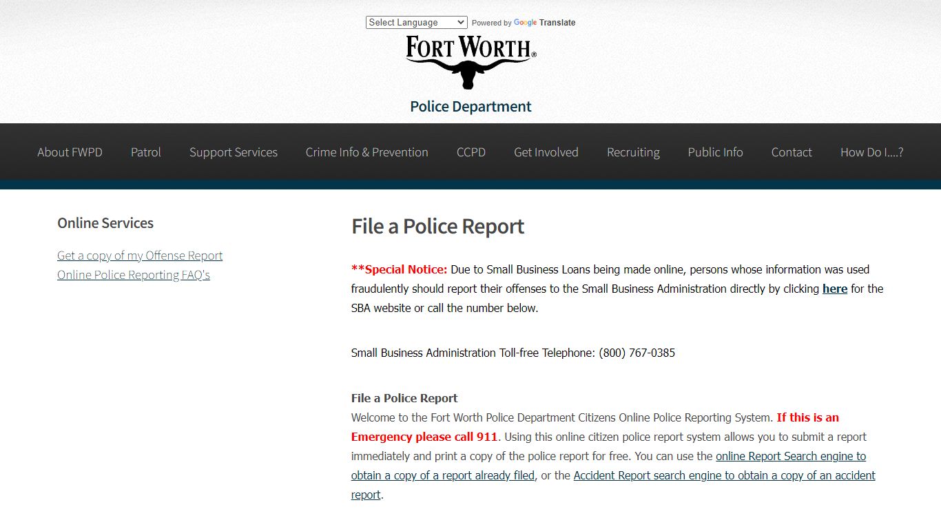 File a Police Report - Fort Worth, Texas